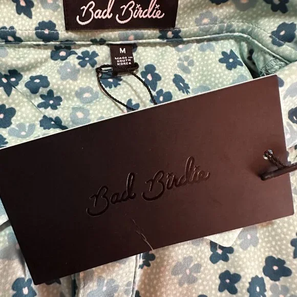 NWT Bad Birdie Men's Teal Floral Print Polyester Polo Shirt Medium MSRP $78 - Picture 5 of 7